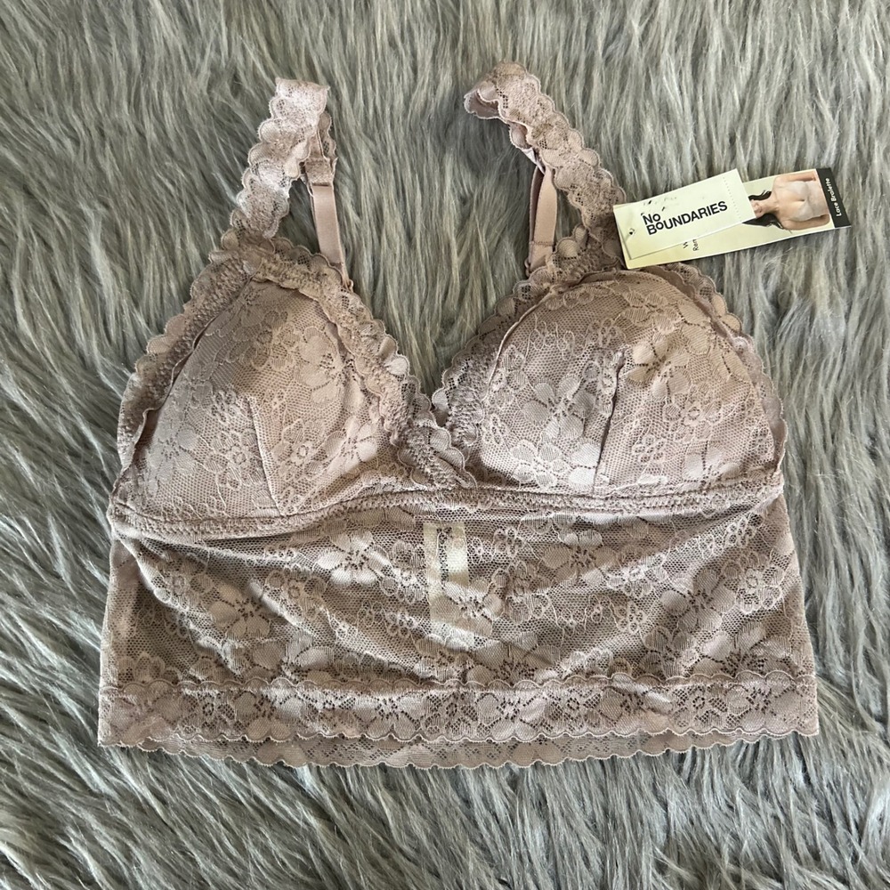 No Boundaries Wireless Sheer Floral Lace Bralette Women Size Medium Wirefree Bra
